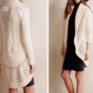 Angel Of The North Anthropologie Sweater Cardigan Deni Cocoon Crochet Tan Sz XS